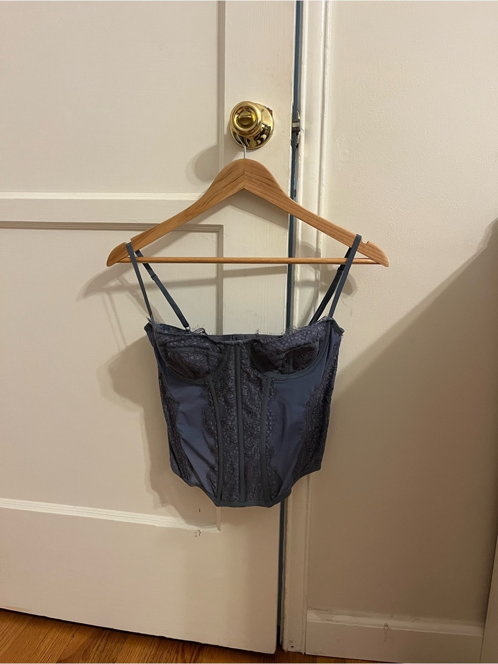 Out From Under Modern Love Corset - slate blue lace bustier